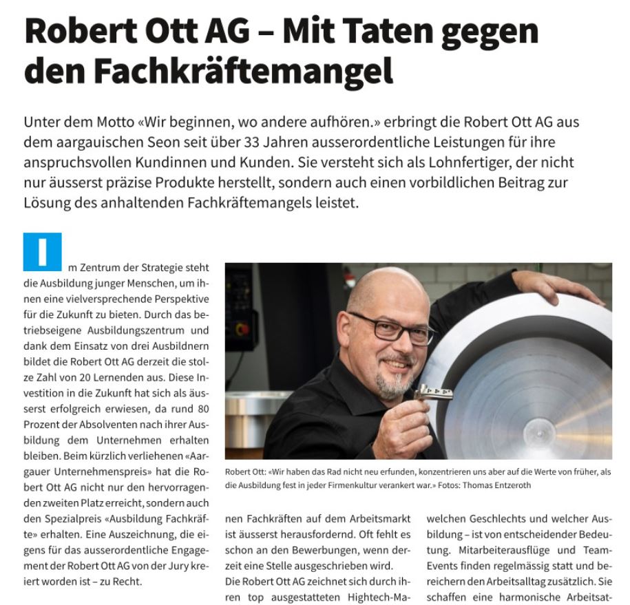 Originalbericht aus Zeitschrift - Robert Ott AG - Mit Taten gegen den Fachkräftemangel